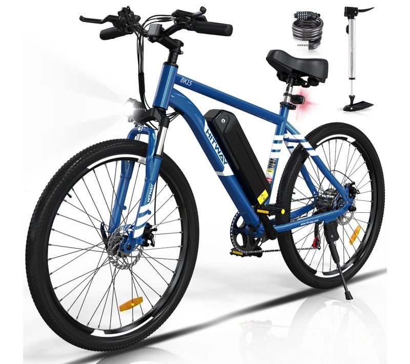 Hitway Vélo électrique Vae 27.5" Bleu, Batterie Amovible 36v13ah, 7-vitesses, Vtt Ville E-bike