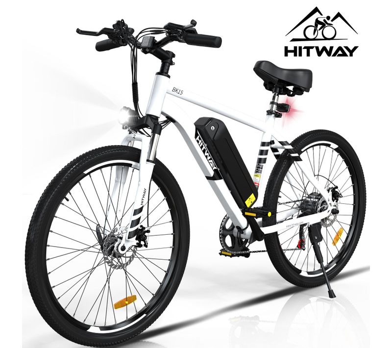Hitway Vélo électrique Vae 27.5" Blanc, Batterie Amovible 36v 13ah, 7-vitesses, Vtt Ville E-bike