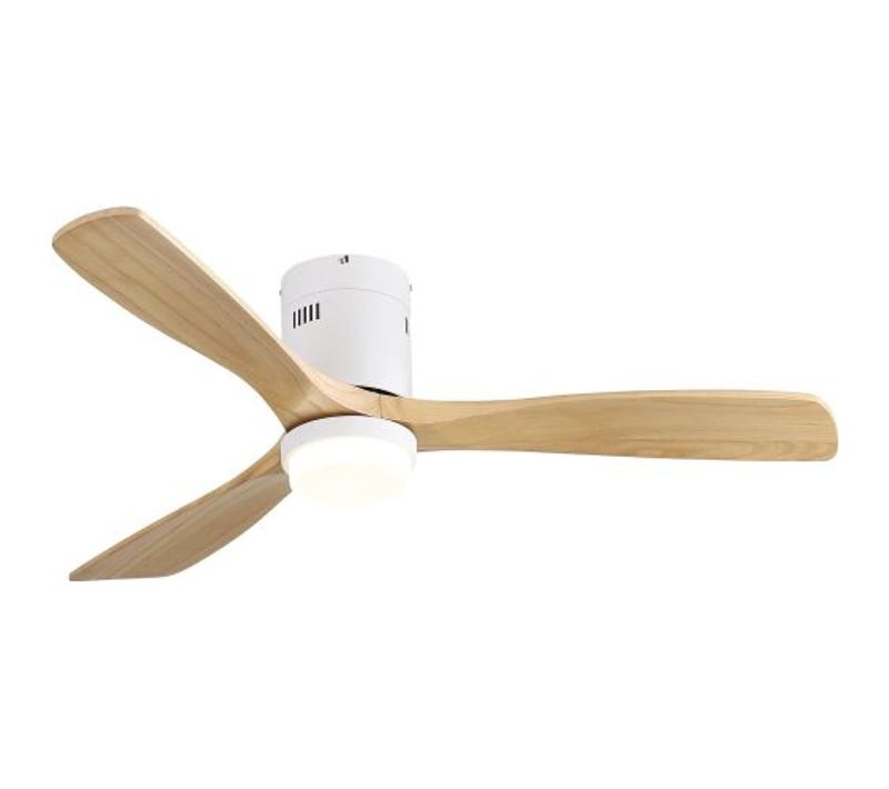 Ventilateur Plafond Décoratif 52", 3 Pales Bois Massif, Moteur Dc Réversible, Télécommande