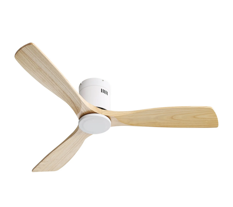 Ventilateur Plafond 52", Bois Massif, Moteur Dc Réversible, Télécommande, Silencieux Salon