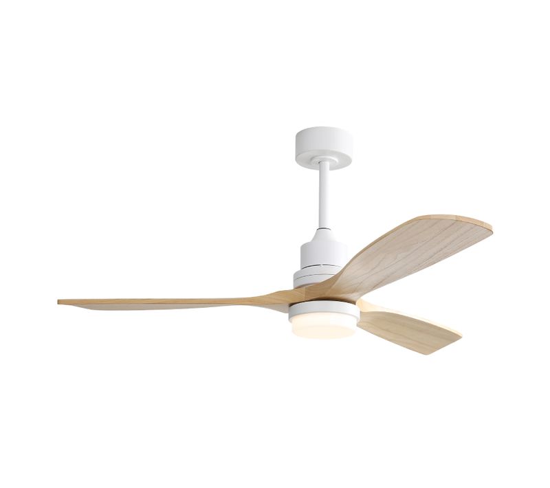 Ventilateur Plafond 52" LED Dimmable, 3 Pales Bois, Moteur Dc Réversible, Télécommande Silencieux.