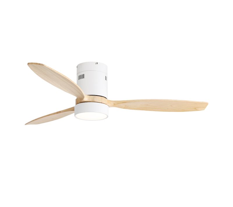 Ventilateur Plafond 52",montage Affleurant, 3 Pales Bois Massif,moteur Réversible Silencieux,lumière