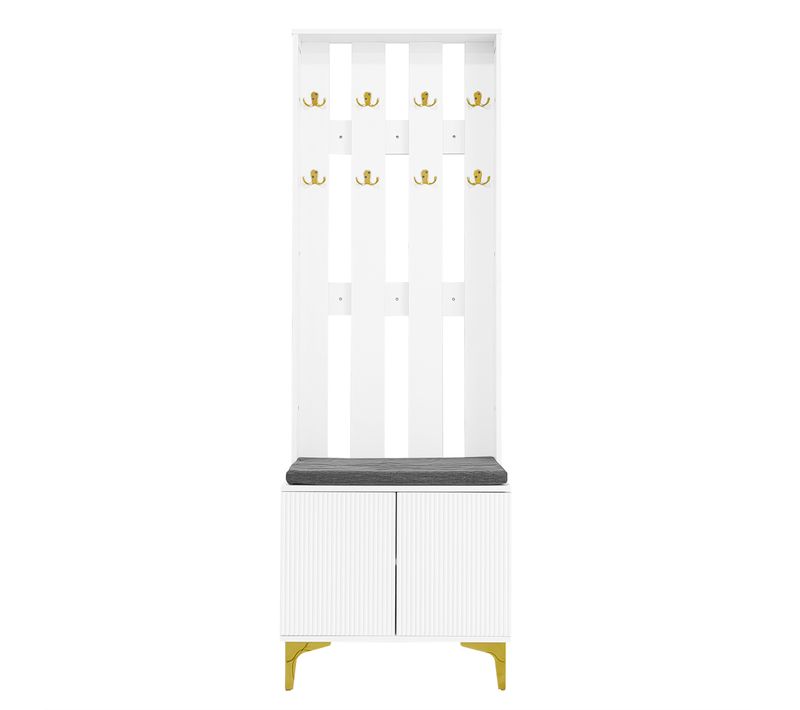 Ensemble De Garde-robe Avec Banc à Chaussures Et Coussin, Façade Avec Crochets,blanc