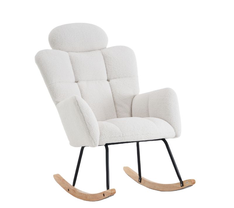 Fauteuil A Bascule En Tissu Teddy Doux - Blanc