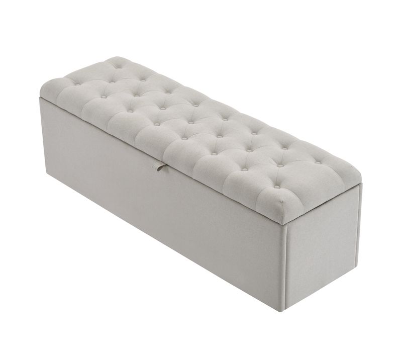 Banc Rembourré En Lin, 141x41,5x47 Cm (llh), Banc Avec Rangement, Tabouret De Lit, Gris Clair