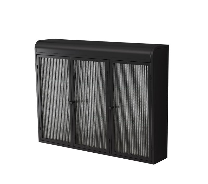 Armoire Murale En Verre à Trois Portes, Pour Cuisine, Salon Et Salle De Bain,noir