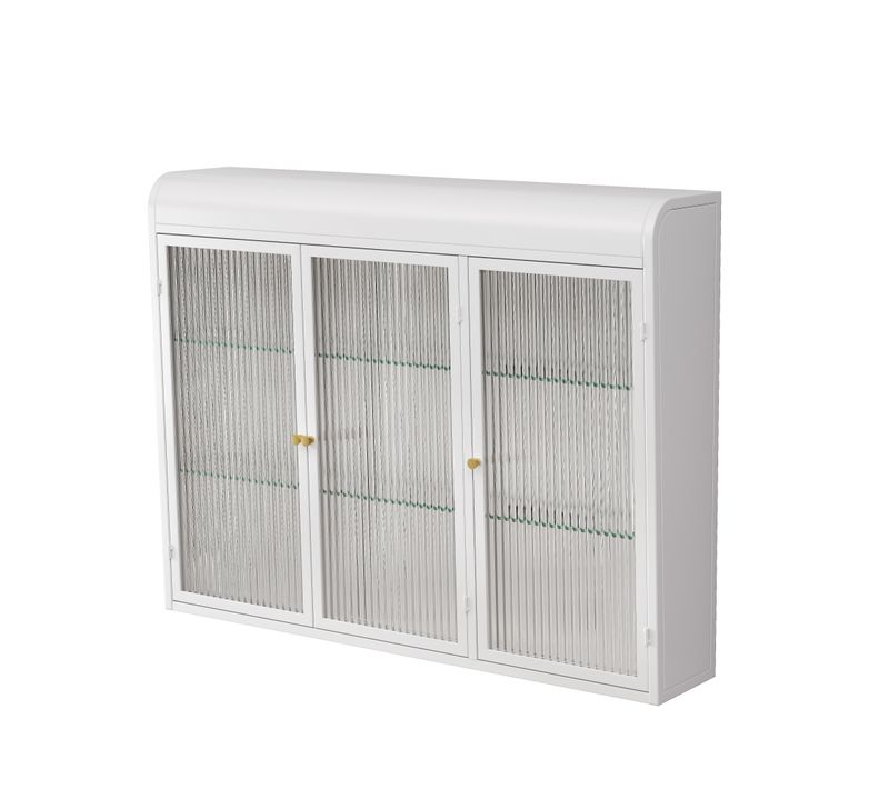Armoire Murale En Verre à Trois Portes, Pour Cuisine, Salon Et Salle De Bain,blanc