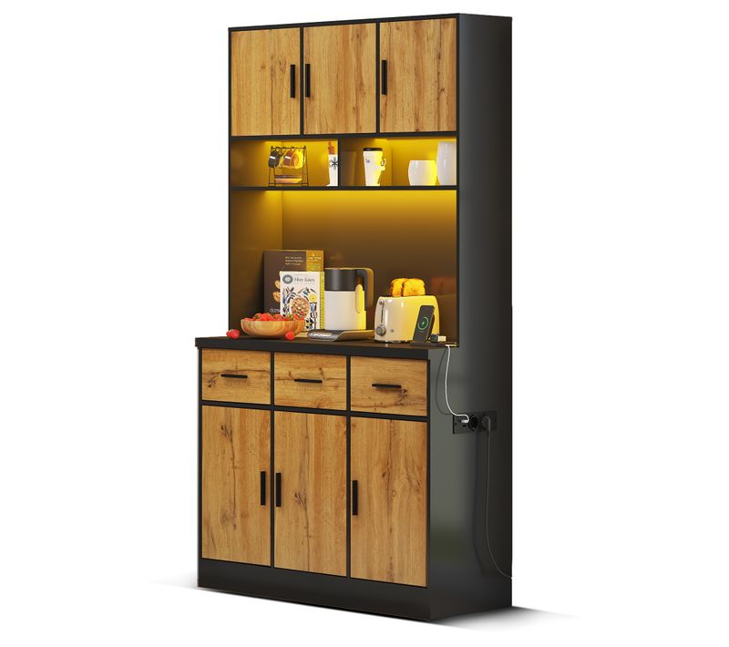 Buffet Multifonction 100x40x180 Cm Avec LED, Télécommande, Tiroirs, étagères, Pour Cuisine
