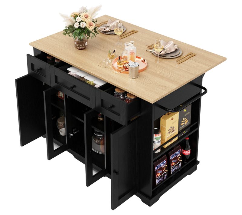 Îlot De Cuisine, Parois Amovibles, Armoire, Chariot De Salle à Manger, Buffet, Veinage Bois, Noir