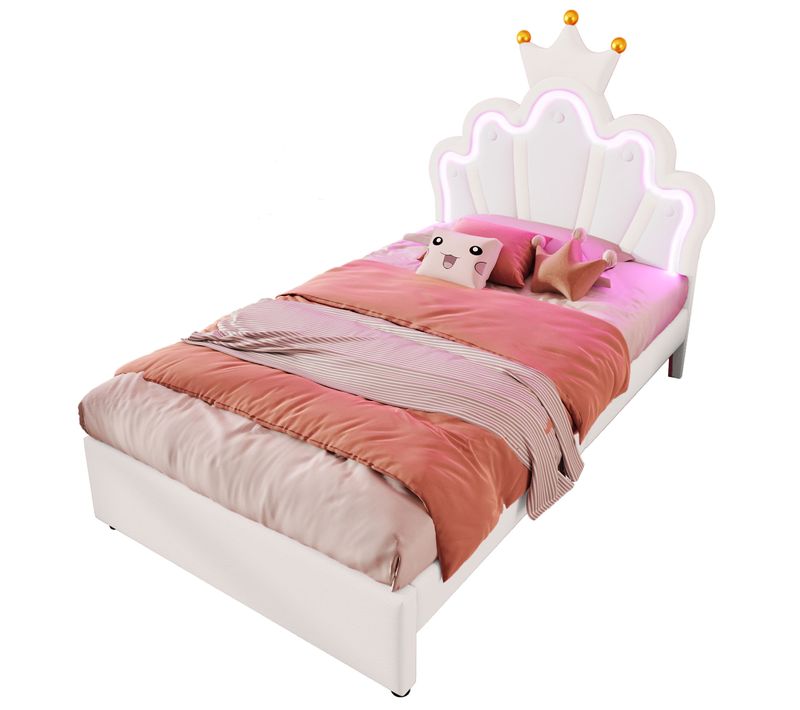 Lit Rembourré 90x200 Cm Avec 2 Tiroirs, Lumière Ambiante Télécommandée, Pu Blanc