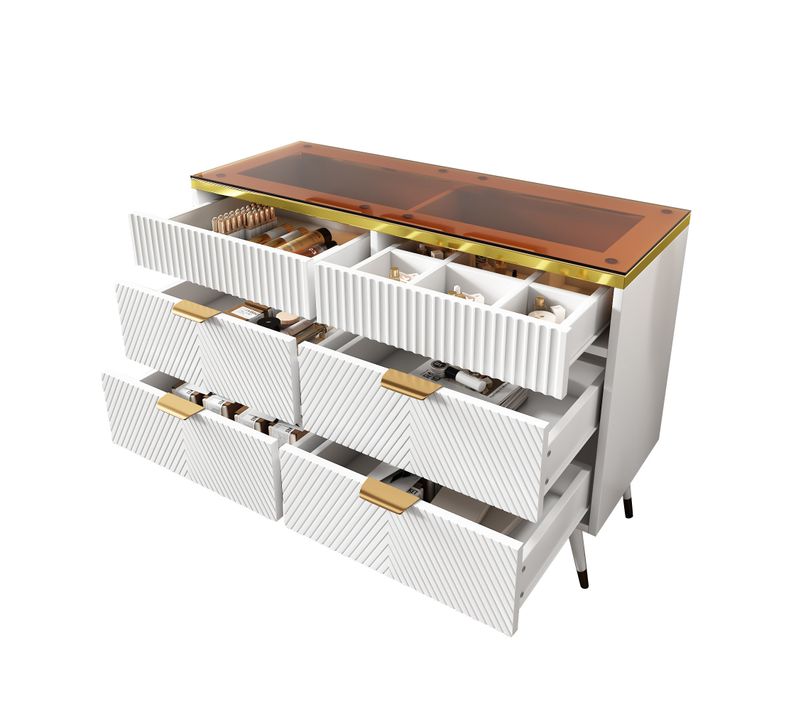 Commode en Verre Ambre 120x40x76 Cm, 6 Tiroirs, Compartiments, Design Sécurisé