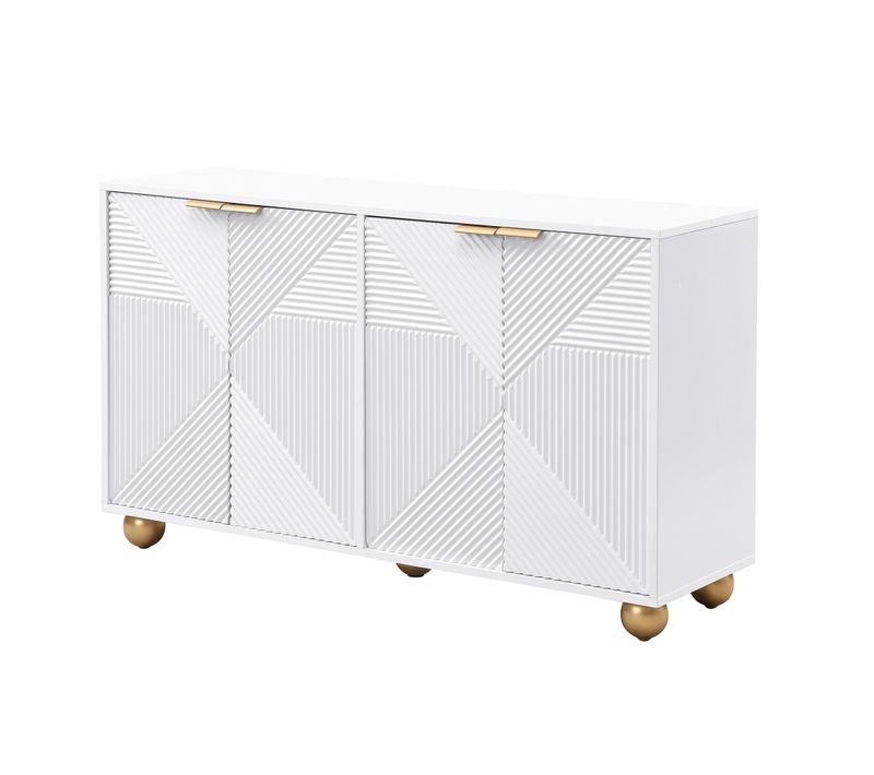 Sideboard Avec 4 Portes Sculptées, Étagères Réglables, Poignées Métalliques, Pieds Sphériques