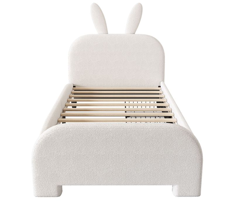 Lit Enfant Avec Forme De Lapin 90x200 Cm, Double Tiroir, Blanc