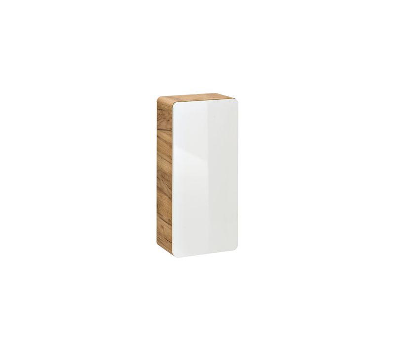 Meuble De Salle De Bain 35 Cm 1 Porte Craft Oak Et Blanc Brillant