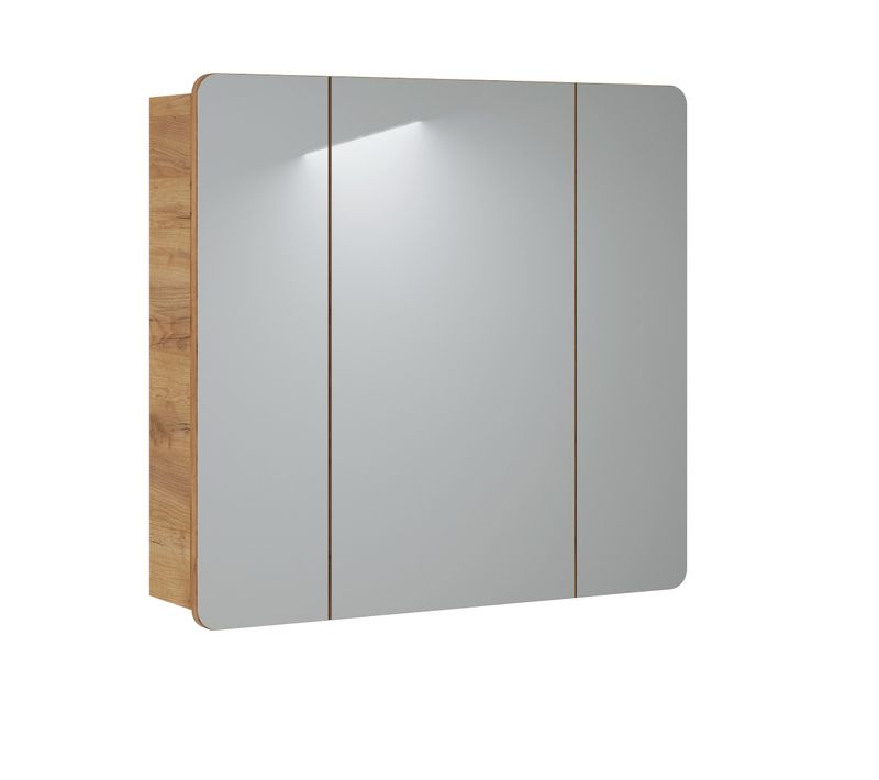 Armoire Miroir 80cm 3 Portes Craft Oak, Rangement Pratique Et Design élégant