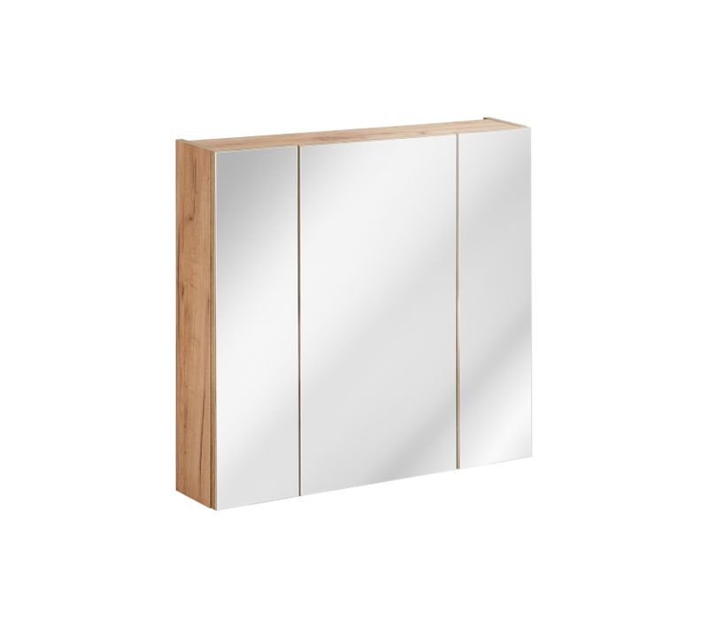 Armoire Miroir 80cm 3 Portes Golden Craft Oak, Design Chic Et Rangement Optimal