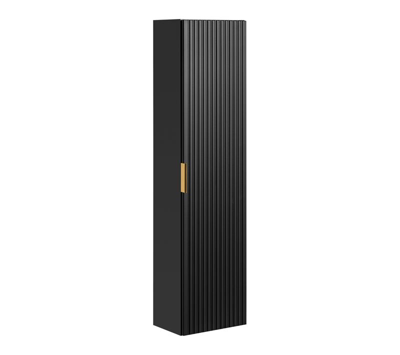 Colonne, Armoire Haute 1 Porte Noire Mat Design Moderne Avec Rangements 140 Cm