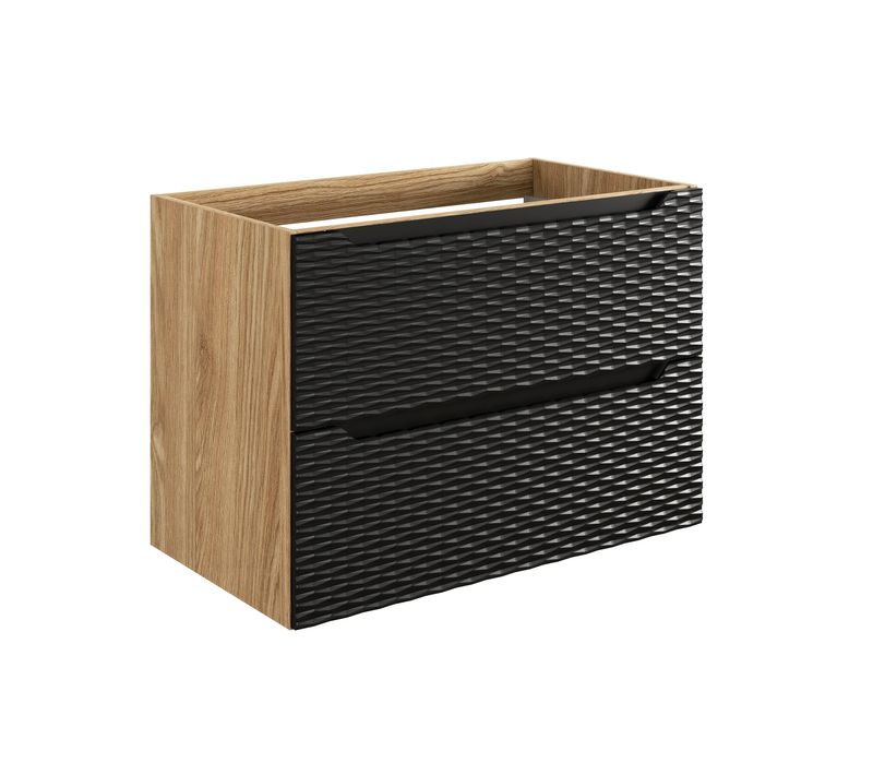 Meuble Sous Lavabo 80 cm 2 Tiroirs, Design Contemporain Noir Et Bois