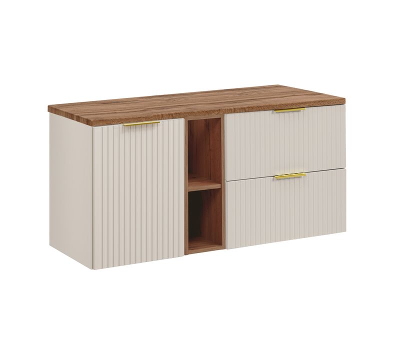 Meuble De Salle De Bain 120 Cm Avec Plan De Vasque Et Rangements Pratiques