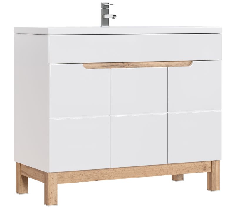 Meuble Lavabo 100 Cm 3 Portes Blanc Design Moderne Pour Salle De Bain Pratique Et Spacieux