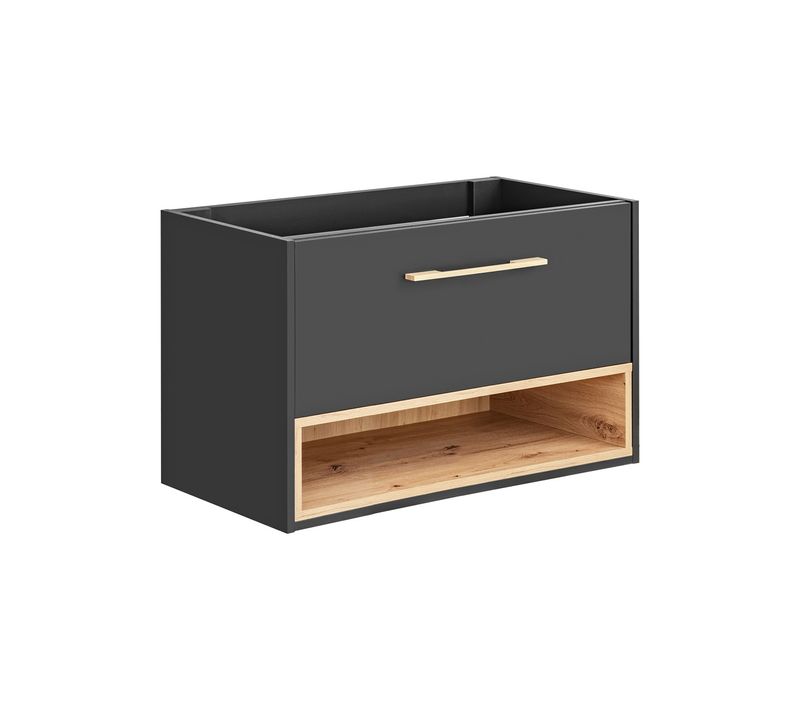 Meuble Lavabo 80 Cm 1 Tiroir Cosmos Gris Et Chêne Artisan Pour Salle De Bain Moderne