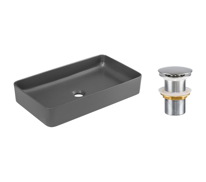 Ensemble Lavabo 60×34 Cm Avec Bonde Clic-clac Design Moderne