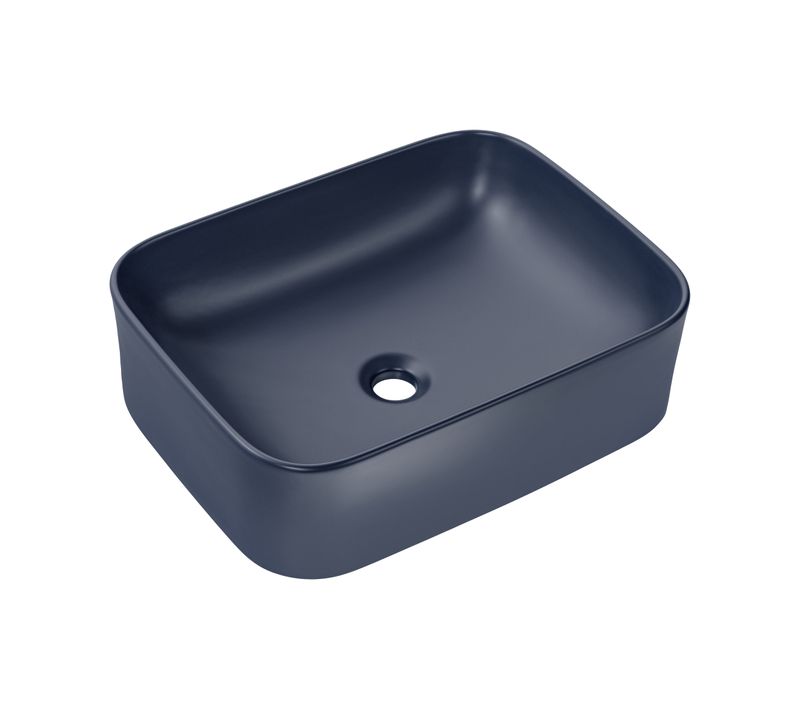 Vasque à Poser Céramique Finition Mate Bleu Marine 50,5x38 Cm Design Moderne Pour Salle De Bain