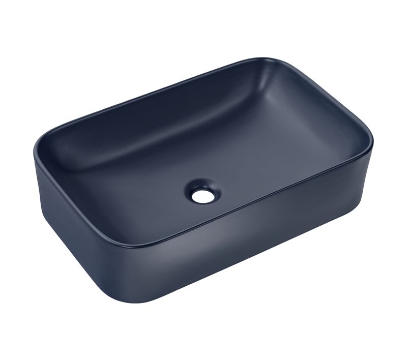 Vasque à Poser Céramique Bleu Marine Mate 61x38 Cm Design Contemporain Pour Salle De Bain