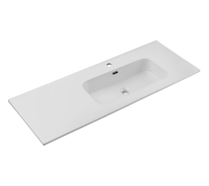 Lavabo Meuble Simple Vasque 120 Cm Blanc Brillant Avec Plan Céramique