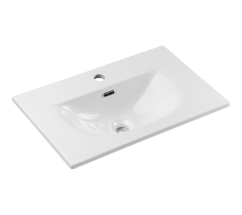 Lavabo Simple Meuble 60 Cm Céramique Blanc Brillant Design Compact