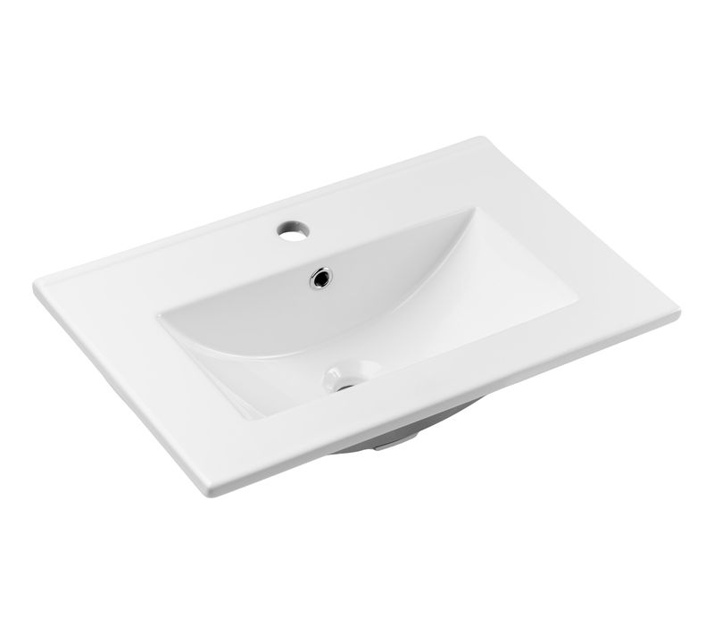 Lavabo Simple Meuble 60 cm Céramique Blanc Brillant Design Compact