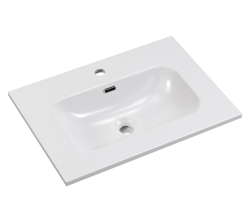 Lavabo Simple Meuble 60 cm Céramique Blanc Brillant Design Compact