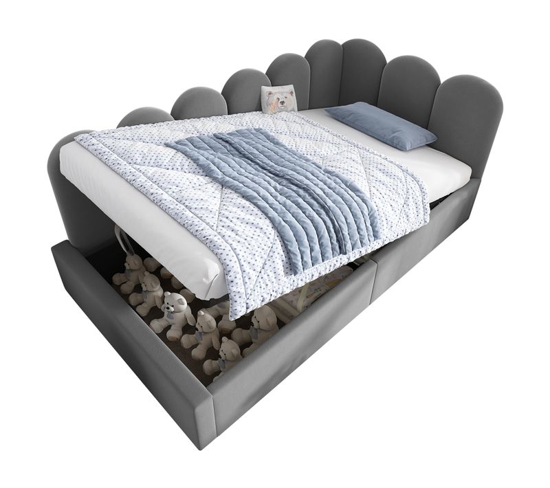 Daybett 90x200 Cm Gris En Velours Avec Rangement Hydraulique Et Métal