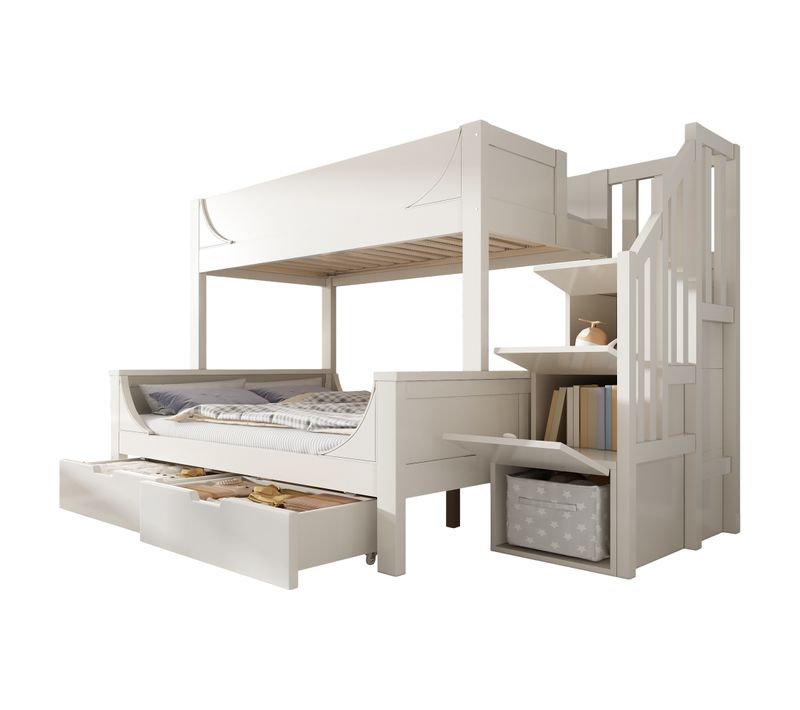 Lit Superposé Forme Luge 90x200/140x200 Cm Avec Rangement Et Tiroirs