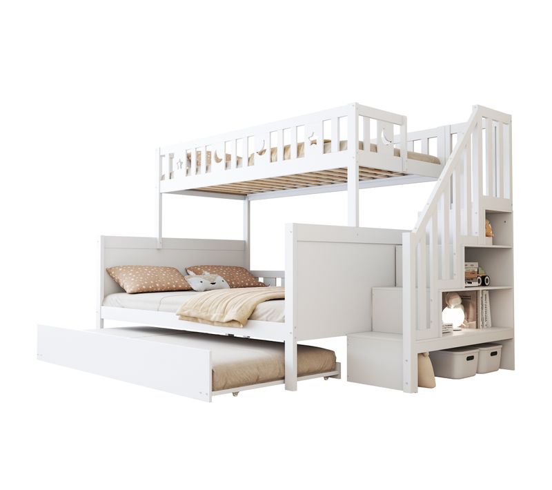 Lit Superposé Enfant 90x200/140x200 Cm Avec Lit Gigogne Et Rangement