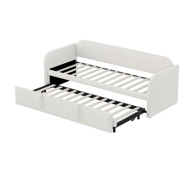 Lit Gigogne 90/180x190 Cm En Lin Beige Avec Lattenrost