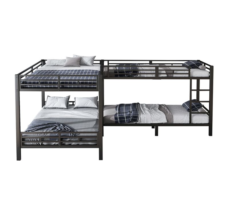 Lit Superposé En Métal Noir 90×200 et 140×200 Cm Avec Structure Robuste