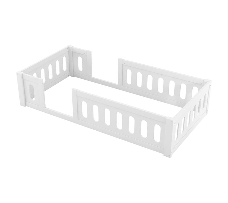 Lit Plateforme 90x200 En Bois Blanc Avec Barrière Semi-ouverte Pour Enfant