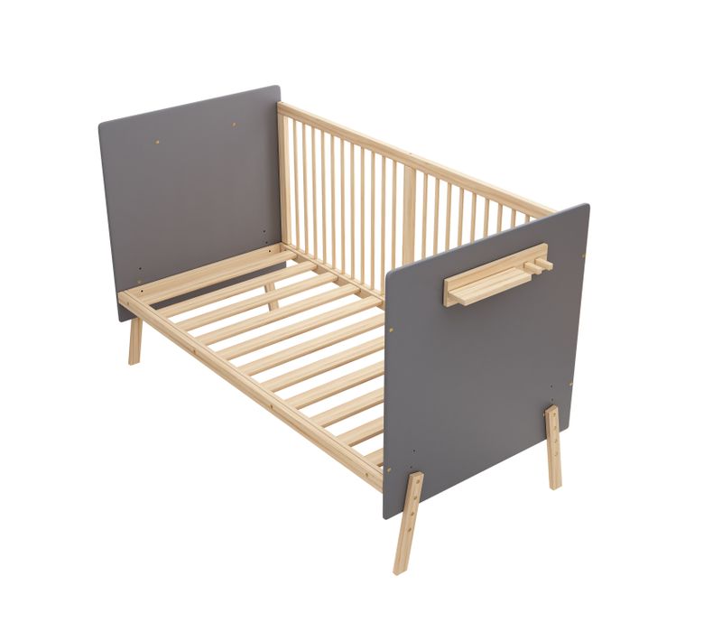 Lit Bébé En Bois Massif 163x80x92 Cm, Réglable Et Multifonction, Bleu Et Naturel