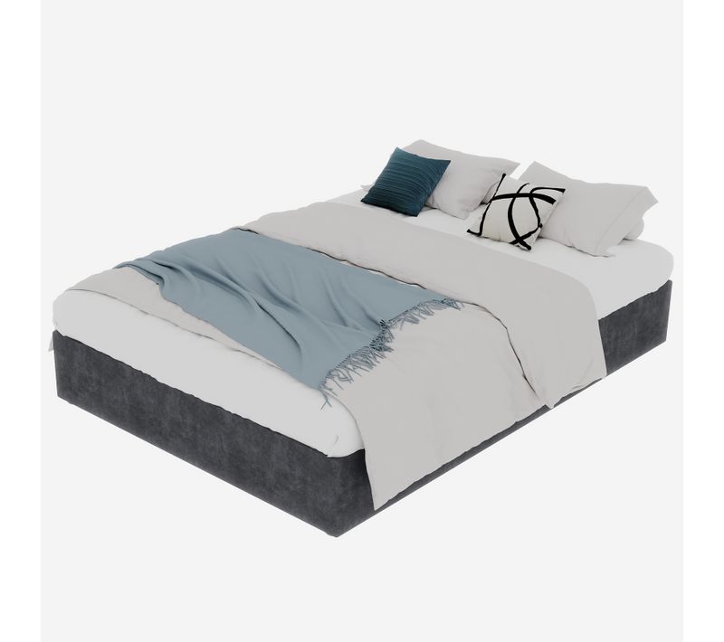 Lit Moderne 160x200 Cm En Velours Hollandais Gris Avec Vérins, Cadre Bas