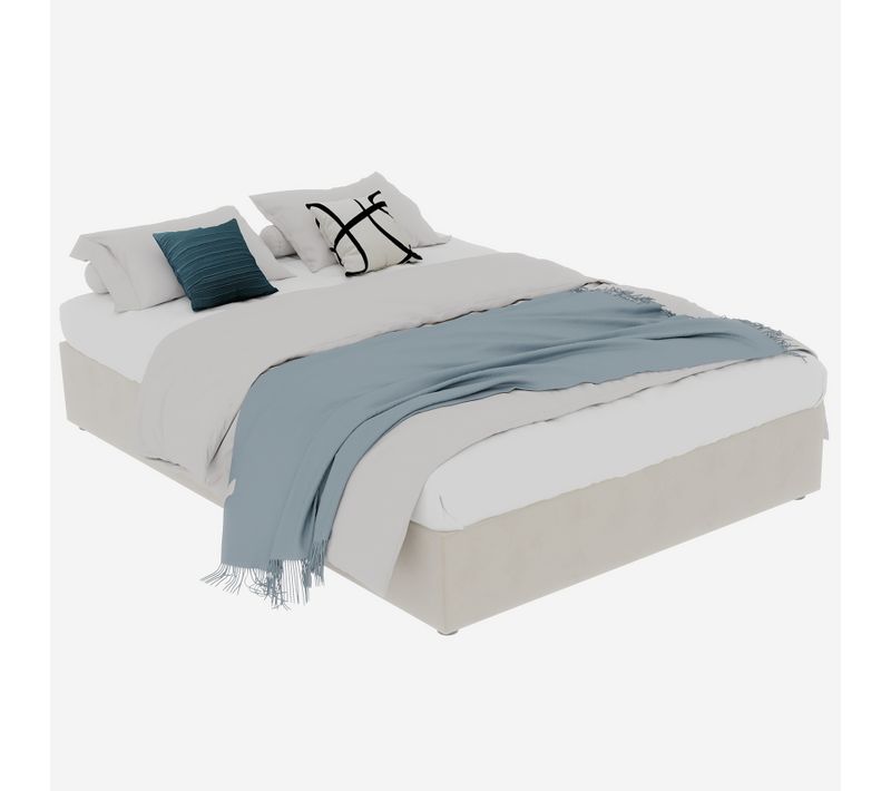 Cadre De Lit Moderne 160x200 Cm En Velours Beige Avec Vérins Lift, Cadre Minimaliste