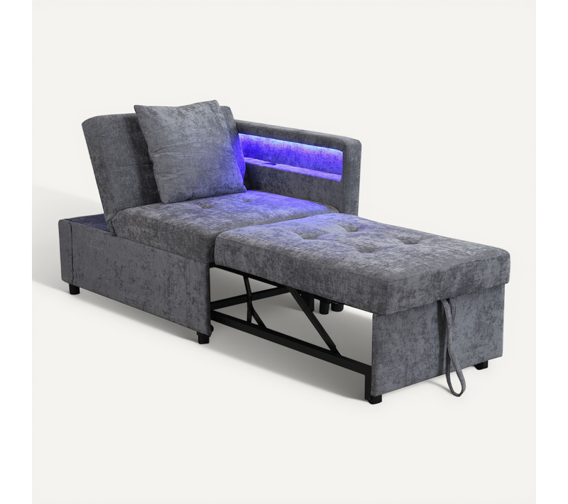 Canapé-lit 3 En 1 En Lin Clair Avec Dossier Réglable, LED Et Ports USB-c
