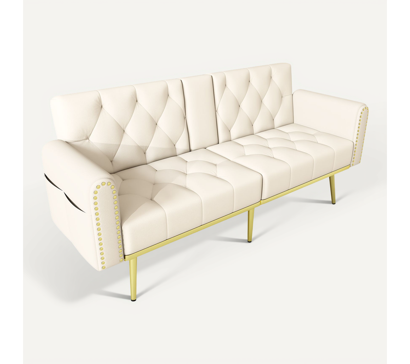 Canapé-lit Double Pliant Avec 3 Positions Et Porte-gobelets, Beige