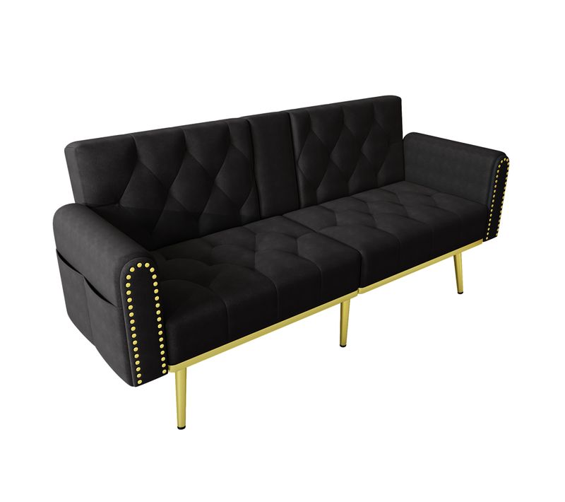 Canapé-lit Double Pliant En Velours Vert Avec 3 Inclinaisons Et Porte-gobelets