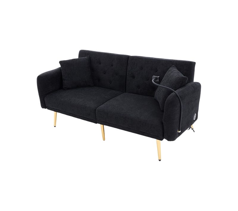 Canapé-lit 2 Places Multifonction Avec USB, Tissu Doux Et Rangement