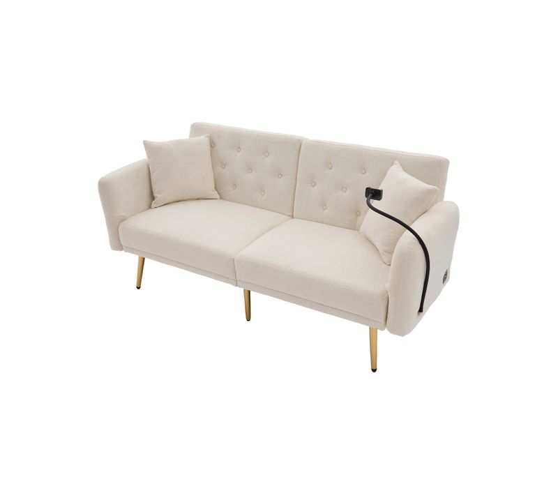 Canapé-lit 2 Places Vert Avec USB, Tissu Doux Et Rangement Intégré