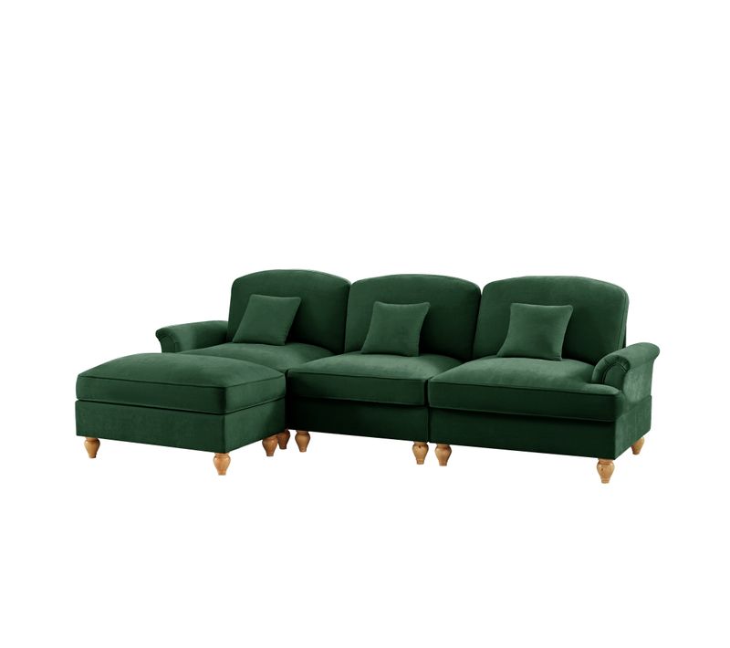 Canapé Modulable 3 Places Vert Mid-century En Chenille Avec Hocker