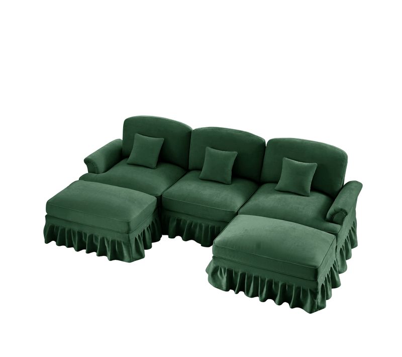 Canapé Modulable U En Chenille Blanc Avec Hocker Et Volant Amovible