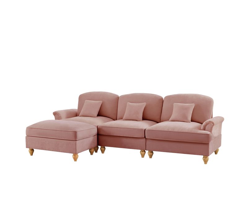 Canapé Modulable 3 Places Rose Mid-century En Chenille Avec Hocker