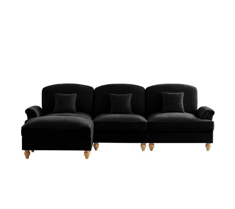 Canapé Modulable 3 Places Noir Mid-century En Chenille Avec Hocker